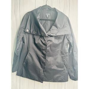 Eileen Fisher Nylon Blend Lightweight All Weather Jacket Black Buttons Size Med